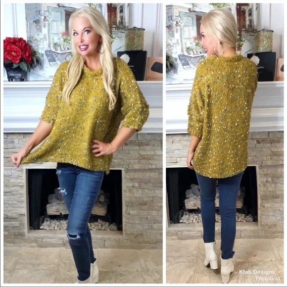 LAST! Mustard Confetti Scoop Neck Oversized Confetti Sweater! - Picture 6 of 7